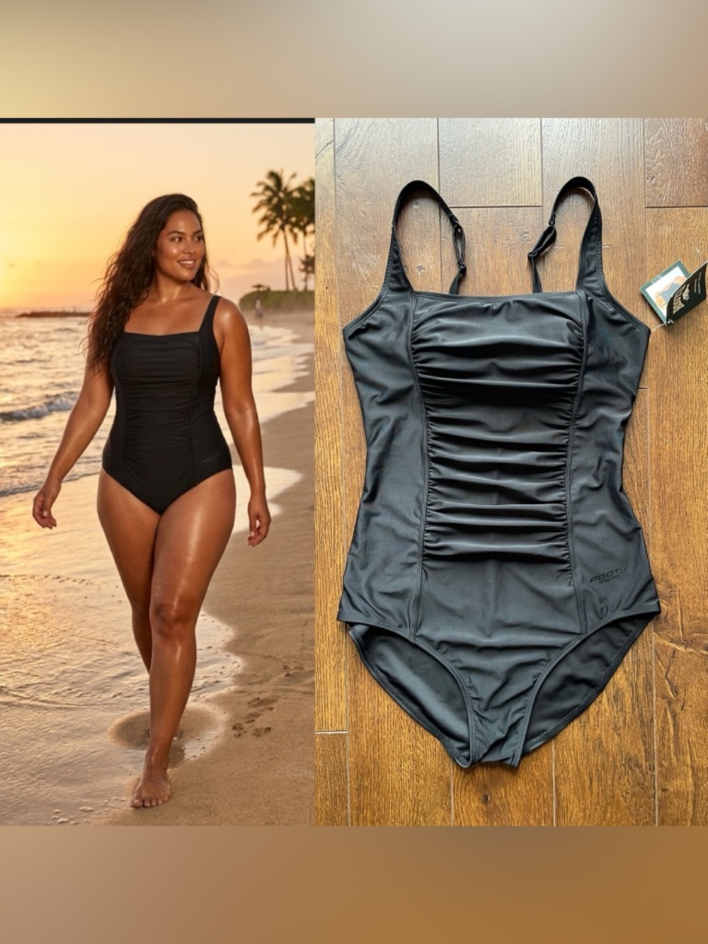 NWT Roots Swim One Piece Bathing Swimsuit. Size 10. Black.